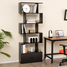 Libreria con ante e ripiano a 5 livelli in legno 183 x 70 x 23 cm divisorio nero