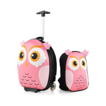 Valigia e zaino per bambini in 2 pezzi con ruote e manico telescopico a 3 posizioni Trolley per bambini 12"+16" gufo