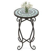 Mesa lateral redonda em mosaico de metal e cerâmica 30 x 50 cm para varanda, terraço, jardim