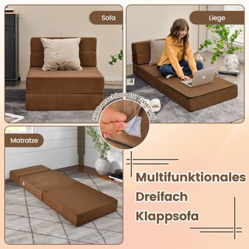 3 in 1 folding sofa bed with washable cover extra thick foam (15cm) brown 1