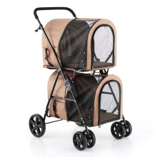 Passeggino per cani a 2 livelli fino a 16 kg con finestre in rete portabibite beige