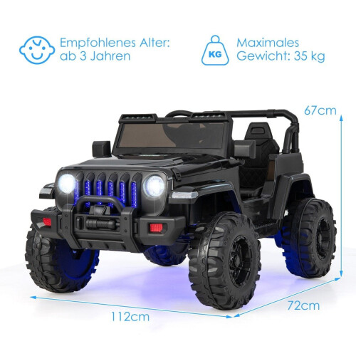 Auto elettrica per bambini a 2 posti da 12 V con telecomando, clacson e faro nera 1