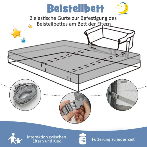 Cama de bebê móvel 4 em 1 com mosquiteiro e colchão e 6 alturas ajustáveis cinza 2