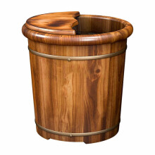 Wooden Foot Bath Bucket with Massager, Durable Carbonized Wood Foot Soak Tub for Home Spa, 23x33cm
