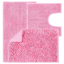 Baderomsmatte 3-delers sett, ultramyk absorberende chenille, sklisikker plysjbadematte for badekar og gulv, maskinvaskbar, rosa