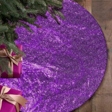 Sinhoon36" kerstboomrok met pailletten, dubbellaags, gemakkelijk te gebruiken, paars - Geschikt voor de meeste kerstboomstandaarden