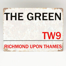 Zielony metalowy znak Richmond, London Street, retro tabliczka ścienna, zabytkowa metalowa tabliczka, aluminiowy metalowy znak, 8 x 12 cali