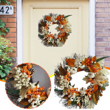 YiFudd Coroană de Ziua Recunoștinței din bumbac, frunze de arțar, coroană de fructe, frunze albe de arțar, dovleac, decorațiune de perete,