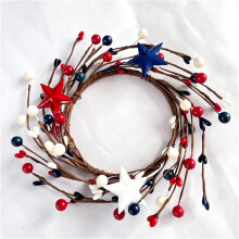 Coroniță mică de 4" cu fructe de pădure mixte roșii și albe, culorile steagului patriotic, decor de 4 iulie, coronițe mici pentru lumânări