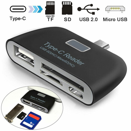 SUSUchens Universal Type C σε USB3 0OTG Hub Adapter Αναγνώστης καρτών μνήμης SD/TF Μαύρο