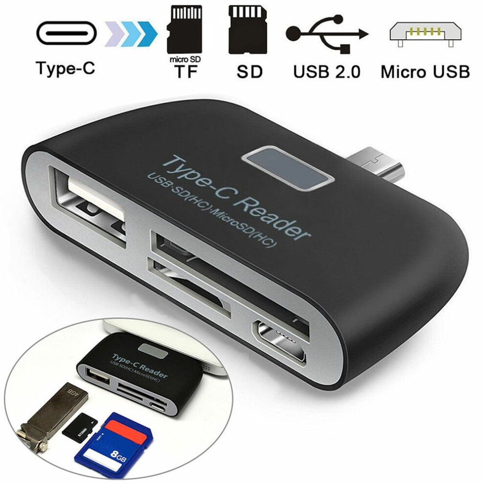 Susuchens Universal Type C To Usb 3 0 Otg Hub Adapter Sd/Tf Memory Card Reader Black 9191629179930