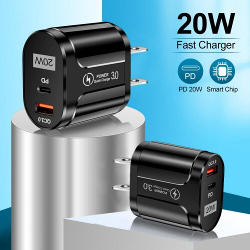 Γρήγορος φορτιστής USB C 20W, διπλές θύρες PD + QC3.0, συμβατός με iPhone, Samsung Galaxy, Huawei 1