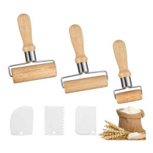Qtmnekly 3er-Pack Nudelholz aus Holz, Nudelholz mit Teigschabern aus Kunststoff, geeignet zum Ausrollen von Teig von Hand, Pizza, Desserts