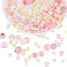 Acrylperlen mit ABS-Kunststoff-Imitationsperlen, rosa gemischte Farben, 3–28 x 3–20 x 3–11 mm, Loch: 1–5 mm