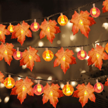 HESHENG LED-Lichterkette mit Ahornblatt-Motiv für Herbst, Thanksgiving, Halloween und Weihnachten, 3 m, 20 LEDs, Orange