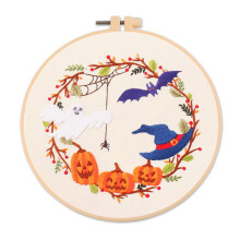 Halloween-Sticksets, komplettes Sortiment an vorgedruckten Sticksets mit Stickereien von Kleidung und Weihnachtsbäumen, Stickrahmen aus Bambus