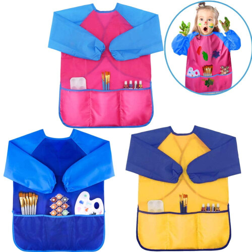 Αδιάβροχη ποδιά Vnanda Kids Art Smock με 3 τσέπες, ποδιές ζωγραφικής με μακριά μανίκια για 2