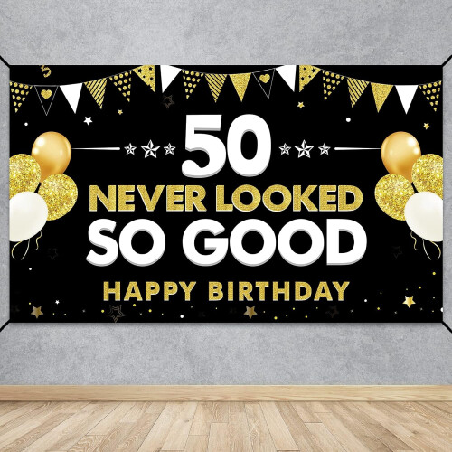 Αστεία διακοσμητικά banner για 50α γενέθλια για άνδρες και γυναίκες, μαύρο χρυσό,