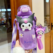 Mädchen-Trinkflasche mit Strohhalm, Edelstahl, Kawaii, 500 ml, Sanrio Kuromi, Kinder-Thermosflasche, Wasserbecher für Grundschüler