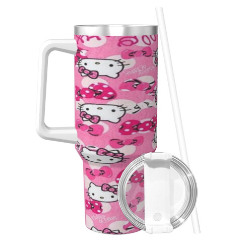 Hello Kitty 40oz H2.0 Ανοξείδωτο ποτήρι με μόνωση κενού αέρος με καπάκι και καλαμάκι για 2