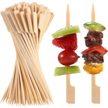 POWKOL 100 stk. bambusspyd, 11 cm mini-madpinde til forretter, cocktailpinde, frugtkebab, grillsnacks, kompatible med grillredskaber