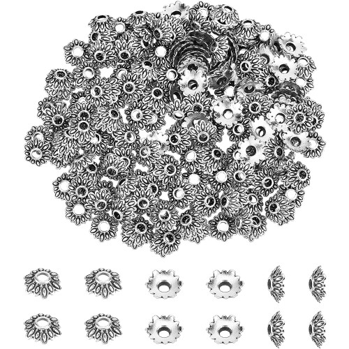 200PCS8 χιλιοστά αντίκες ασημένιες θιβετιανές χάντρες λουλουδιών για κατασκευή