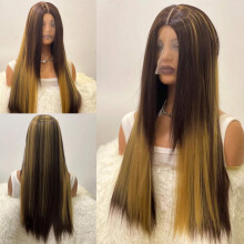 Perucă Ycandiee din fibră sintetică cu dantelă frontală pentru păr lung și drept, perucă mare, acoperă capul, 70 cm