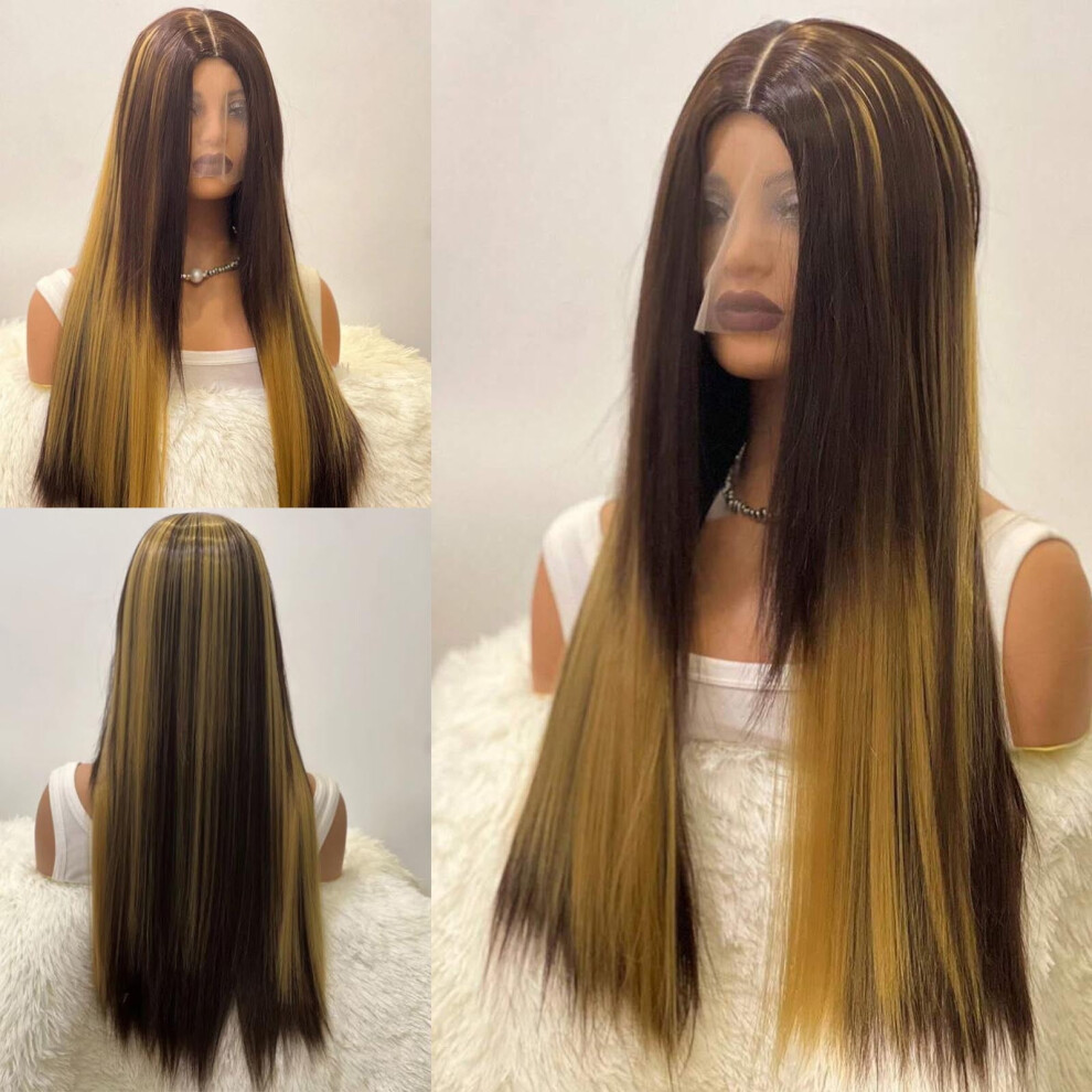 Ycandiee Lace Front Synthetic Fiber Wig For Long Straight Hair Hair Large Wig Headcover 70cm