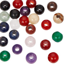 24 Stück 10 x 8,5 mm Natursteinperlen, zufällig geformte, runde, lose Edelsteine mit 4 mm Loch, gefärbte, sortierte Steine mit großem Loch für