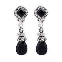 Pendientes vintage con clip, sin agujeros, pendientes largos para mujer (negros)