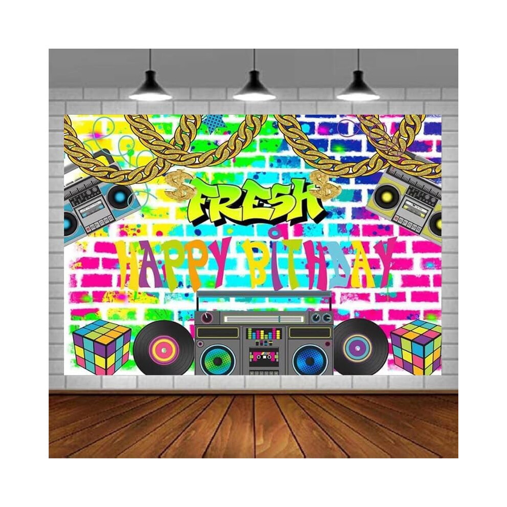 Hip Hop Theme Photography Backdrop 80'S 90'S Colorful Graffiti Brick Wall Retro Music Birthday Party Background Decorations 210X150 9048212646594