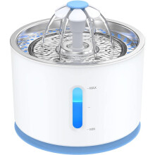 Fonte para gatos com tampa em aço inoxidável, 2,4L, ideal para cães e gatos de pequeno porte, com luzes LED e visor de nível de água.