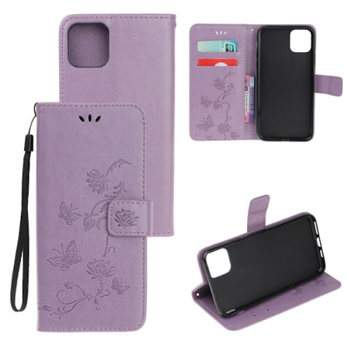 Husă din piele cu fluturi, compatibilă cu iPhone 12/12Pro, violet