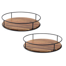Plateau tournant Lazy Susan en bois d'acacia (3/2/1 pièce), étagère à épices rotative ronde de 9/7/6 pouces avec côtés en acier, rangement de