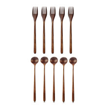 Garfos de madeira, conjunto de 5 peças, garfo de salada japonês de madeira para jantar e colheres longas de madeira, estilo coreano, 5 peças, 27,7