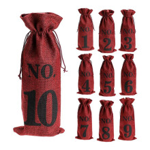 1 tot 10 jute wijnzakjes voor blinde wijnproeverij, wijnzakjes als tafelnummers voor bruiloften, wijnproefzakjes, Kerstmis, 10 stuks, rood