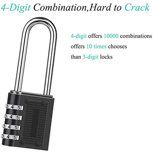 Kiplyki Wholesale2PCS Combination Padlock Long Shackle Lock4Digit Resetable Combination Lock 2
