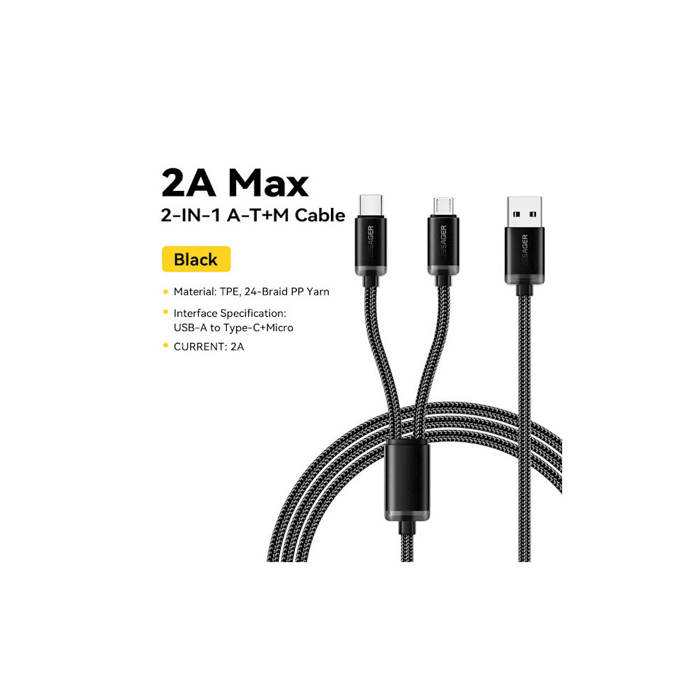 Essager 2-In-1 Usb Type C Micro Cable Compatible With Xiaomi Redmi, Samsung, Huawei, 2A Fast Charging, 1.2M Black 9048212694762