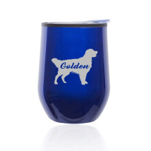 Cană de cafea fără picior, pahar de vin, cu capac, Golden Retriever „Golden” (albastru)