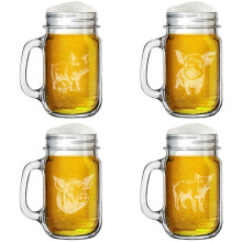 Cană de sticlă Mason Borcan de 473 ml cu mâner Set cadou din colecția 4Pig