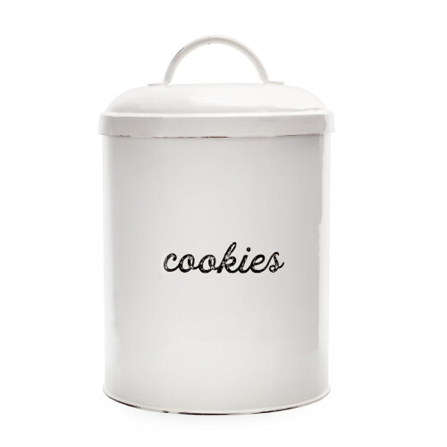 White Enamelware Cookie Jar, Rustic Large Treats Canister