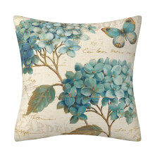 Husă de pernă retro cu model floral vintage, cu păsări, pentru exterior, decor de casă, grădină, flori albastre de hortensie, 45,7 cm x 45,7 cm