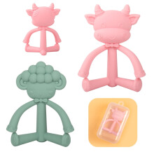 OUSITAID 2PC Baby Cute Lamb Teething Toys, Food Grade Silicone Chew Teethers, Easy Grip 3D Animal Oral Molar Chewing Tool, Compatible with Infant