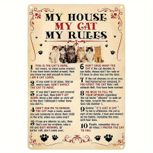 Casa mea, pisica mea, regulile mele - Placă vintage de tablă pentru iubitorii de pisici, 20x30 cm, compatibilă cu decorul artistic de perete cu