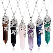 6 Pcs Gemstone Pendants Set Bullet Shape Charms Stone Pendants and 6 Pcs 304 Stainless Steel Cable Chain Necklaces for Necklace Jewelry Making