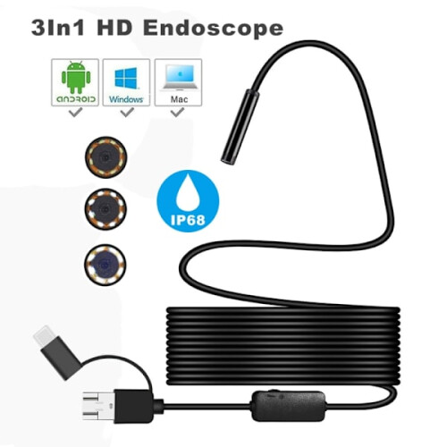 3in1 8mm HD Inspection Camera - Hard 10m Cable 1