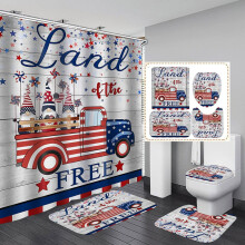 4PCS Vintage USA Flag Shower Curtain Set, Compatible with Bathroom Decor, Non-Slip Bath Rugs, Patriotic Rustic Design