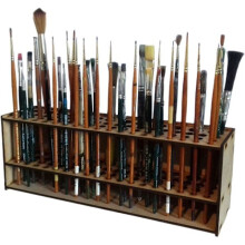 Wooden Brush Rack | 67 Holes Wooden Brush Rack | Wall Mounted Wooden Watercolor Brush Tray Stand For Colored Pencils Paint Brushes Makeup Brush