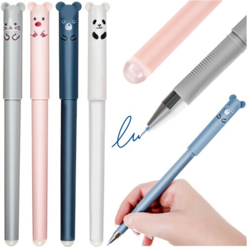 Erasable Ink Pens with Animal Motifs - 4-pack multicolor