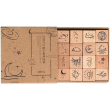 Qtmnekly 16 Stück/Lot Vintage Planeten Mond Wolken Dekoration Stempel Holz Gummistempel für Scrapbooking Schreibwaren DIY Basteln Standardstempel